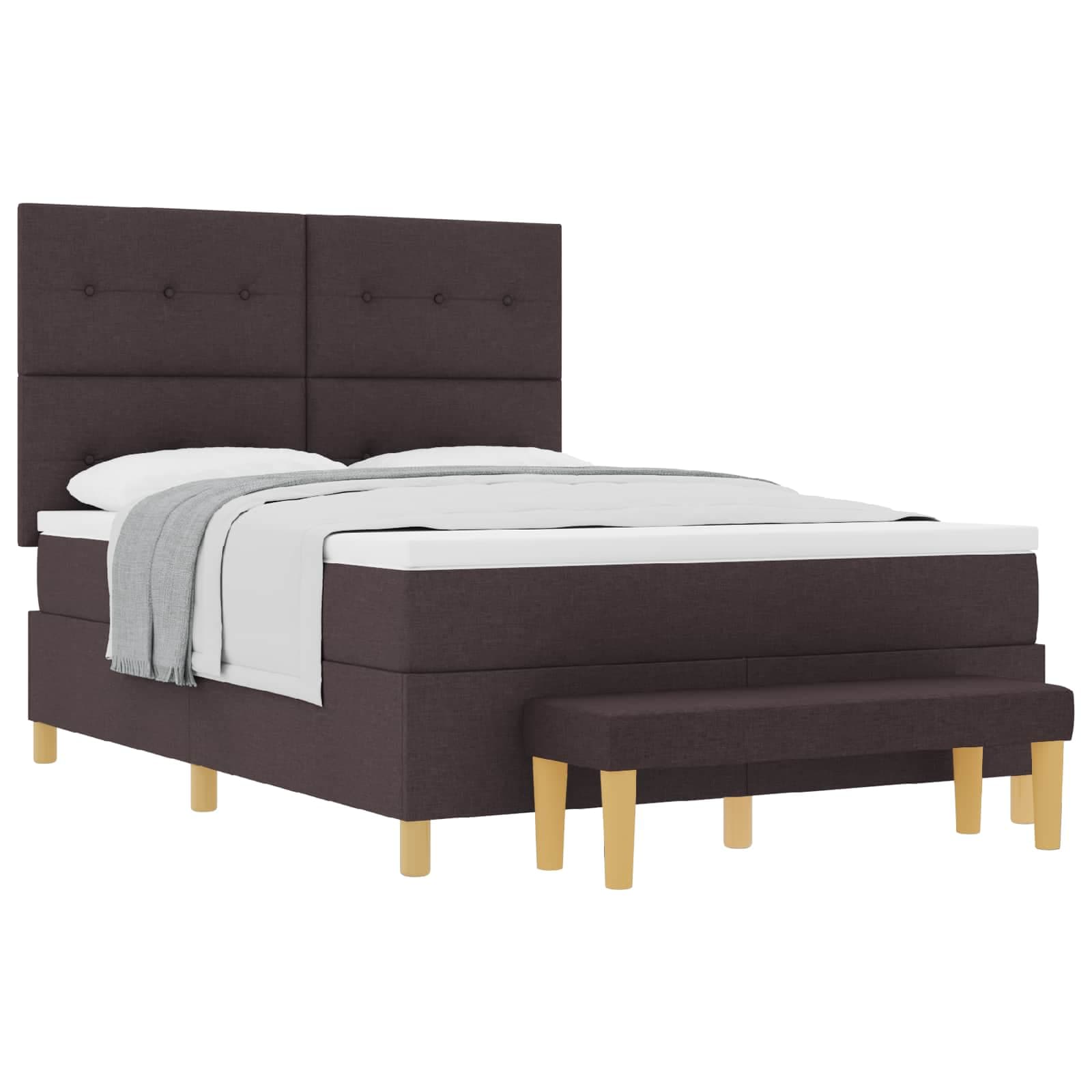 vidaXL Cama Box Spring com Colchão e Banco Marrom Escuro 160x200 cm Tecido - 759499521