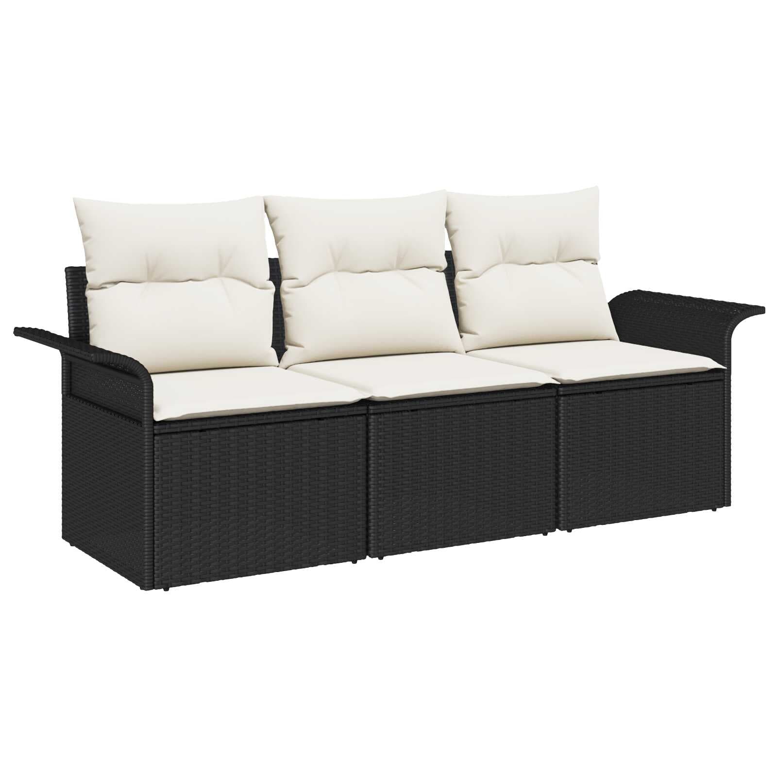 vidaXL Conjunto de Sofá de Jardim 3 Peças Preto Rattan Sintético - 537901615