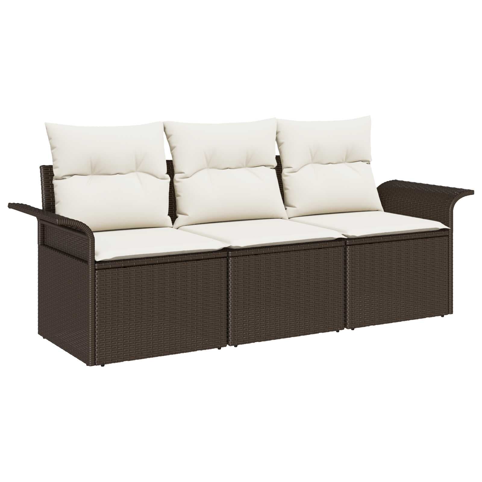 vidaXL Conjunto de Sofá de Jardim 3 Peças Castanho Rattan Sintético - 1460177593