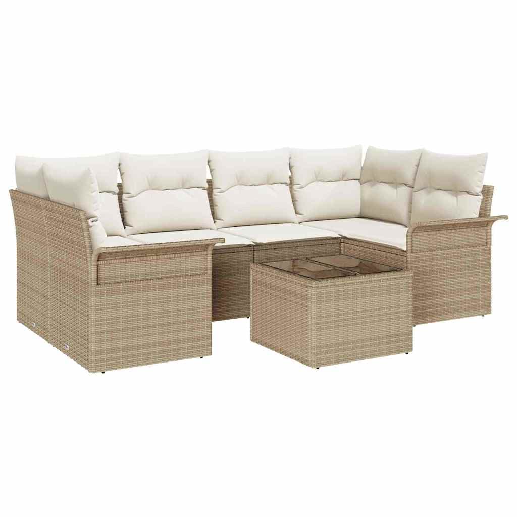 vidaXL Conjunto de Sofá de Jardim 7 pcs Bege e Creme 55 x 55 x 37 cm