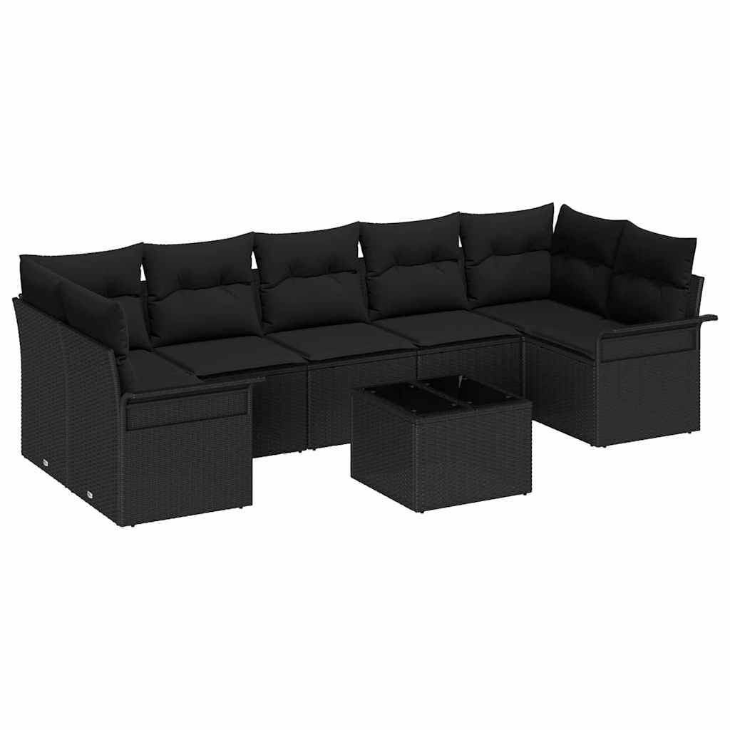 vidaXL Conjunto de Sofá de Jardim com almofada 8 pcs Preto vime PE