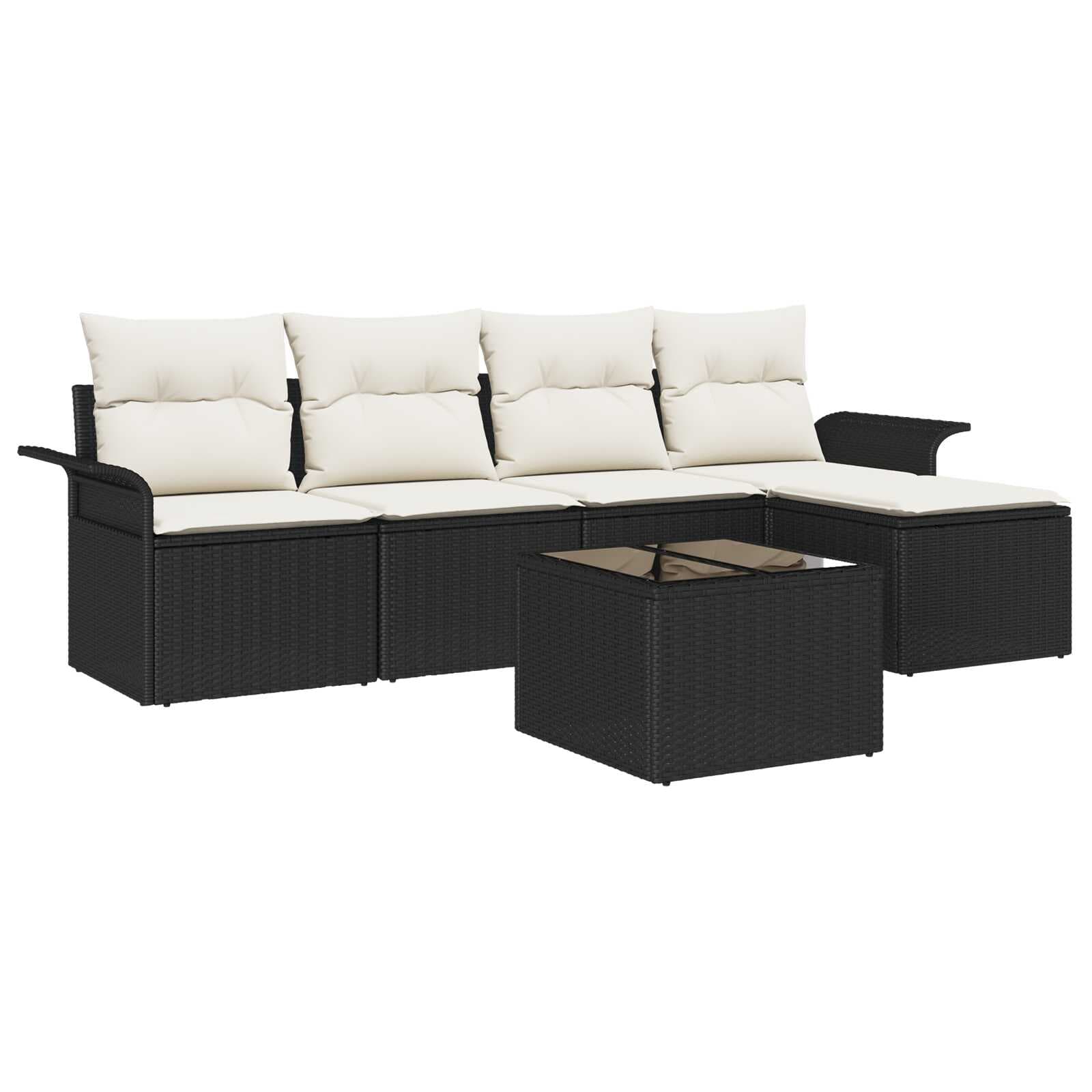vidaXL Conjunto de Sofá de Jardim com almofada 6 pcs Preto vime PE
