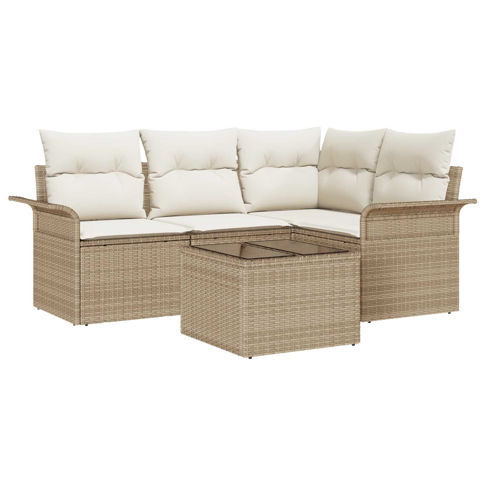 vidaXL Conjunto de Sofá de Jardim com Armazenamento 5 Peças Bege Vime Pe - 2689048209