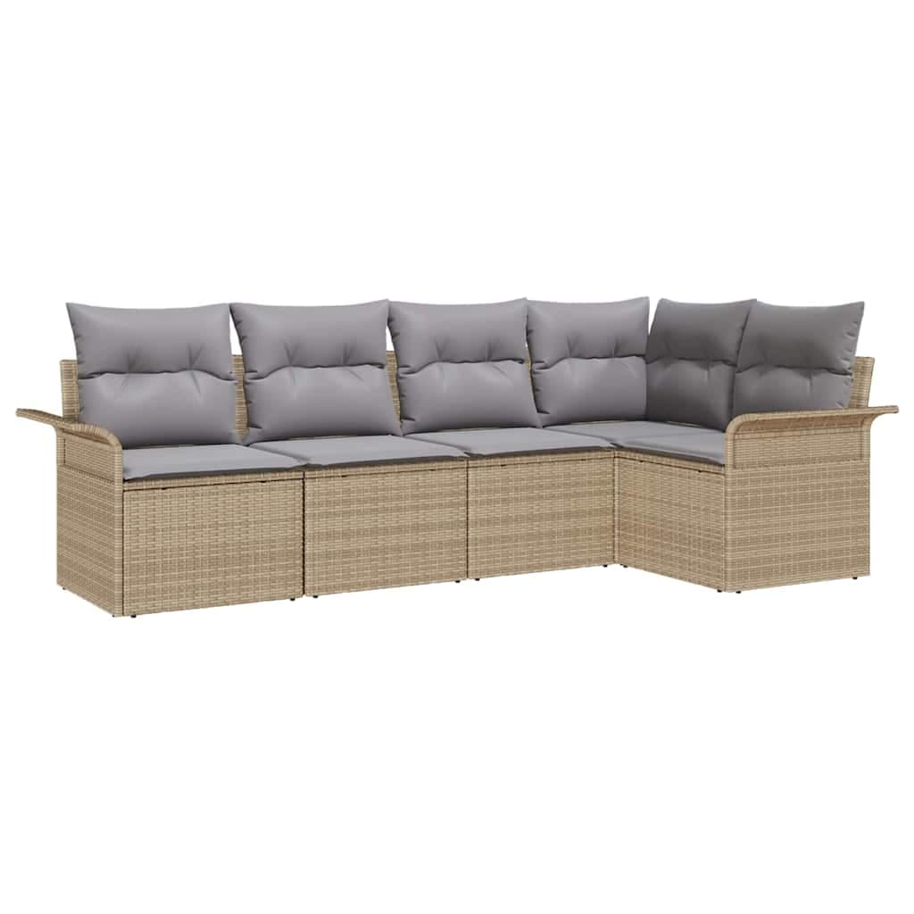 vidaXL Conjunto de Sofá de Jardim 5 Peças Bege Rattan Sintético - 3650823733