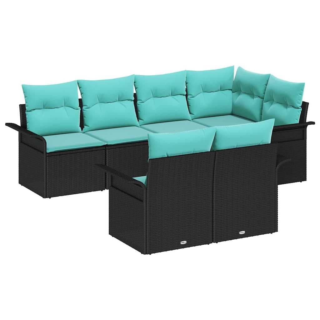 vidaXL Conjunto de Sofá de Jardim 7 pcs Preto Rattan Sintético
