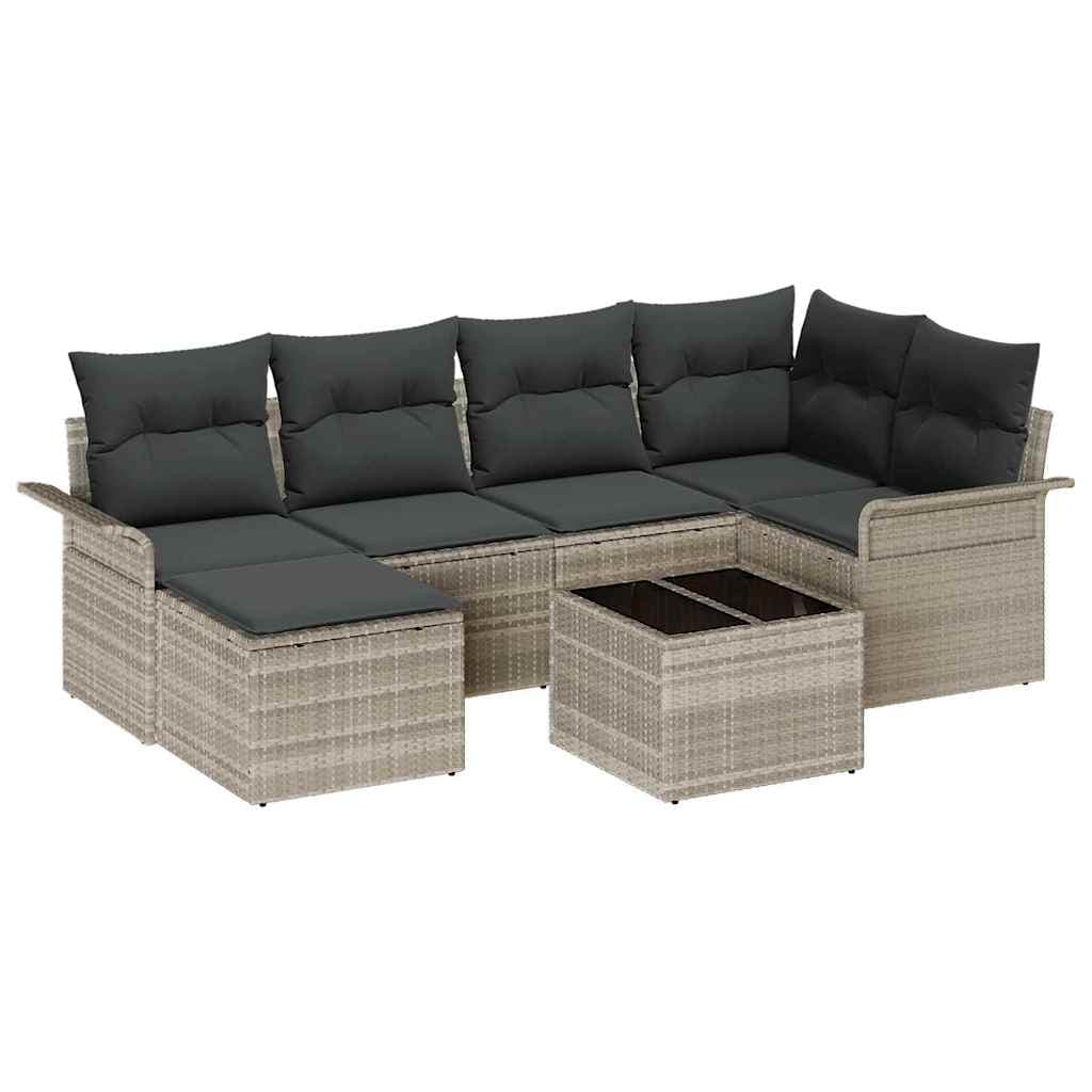 vidaXL Conjunto de Sofá de Jardim 7 Peças Cinzento-claro Vime Pe - 4256143347