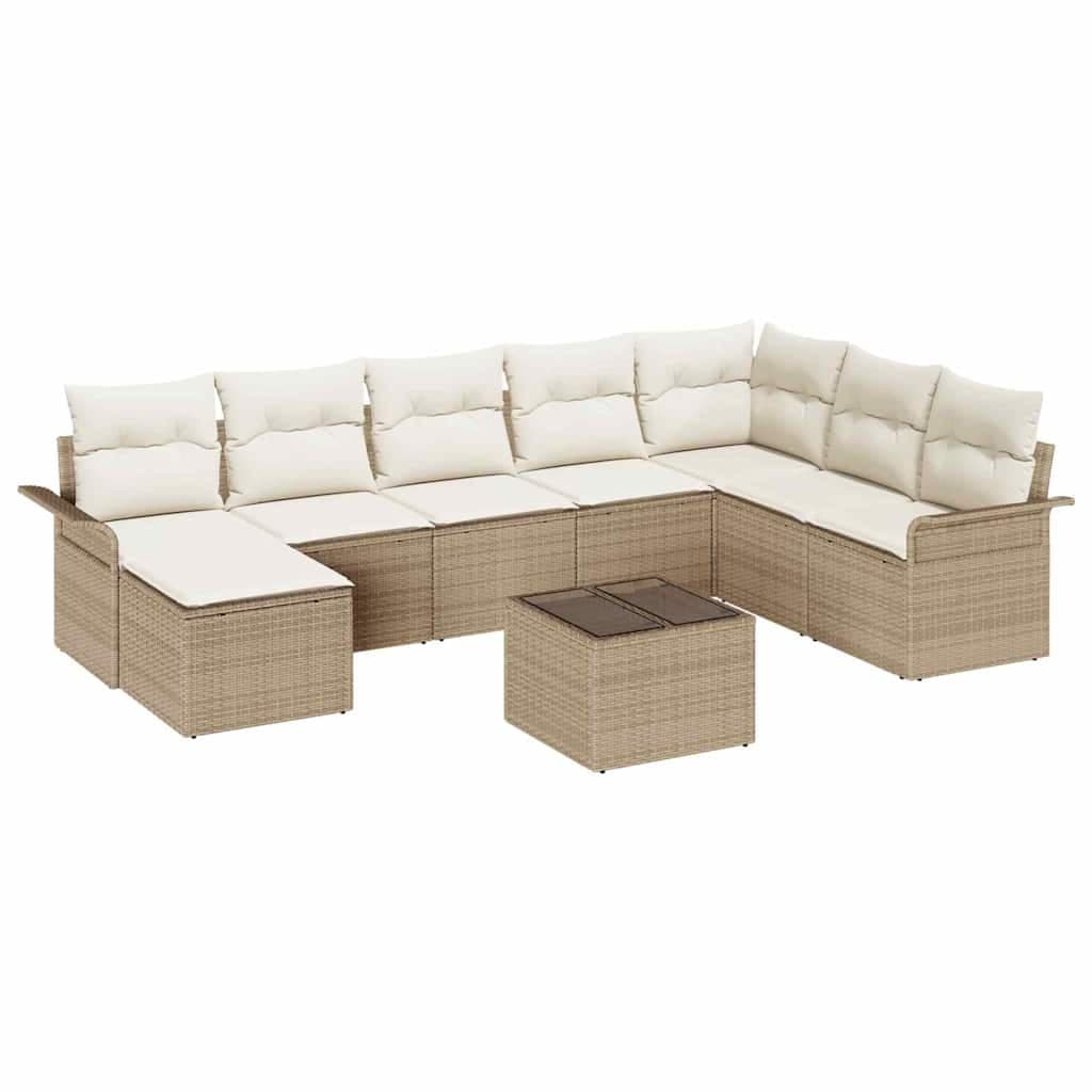 vidaXL Conjunto de Sofá de Jardim 9 Peças Castanho Rattan Sintético - 3320394146
