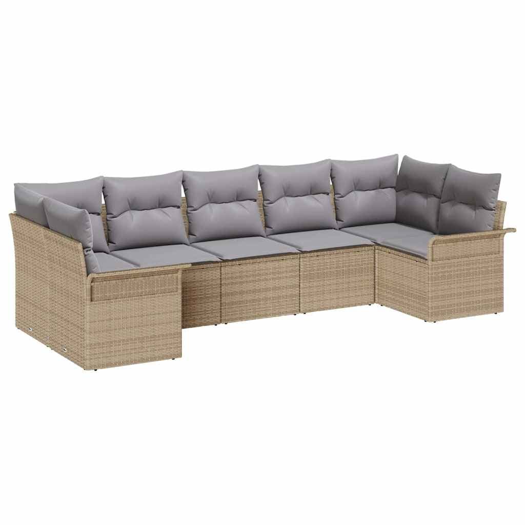vidaXL Conjunto de Sofá de Jardim 7 Peças Bege Rattan Sintético - 2771302471