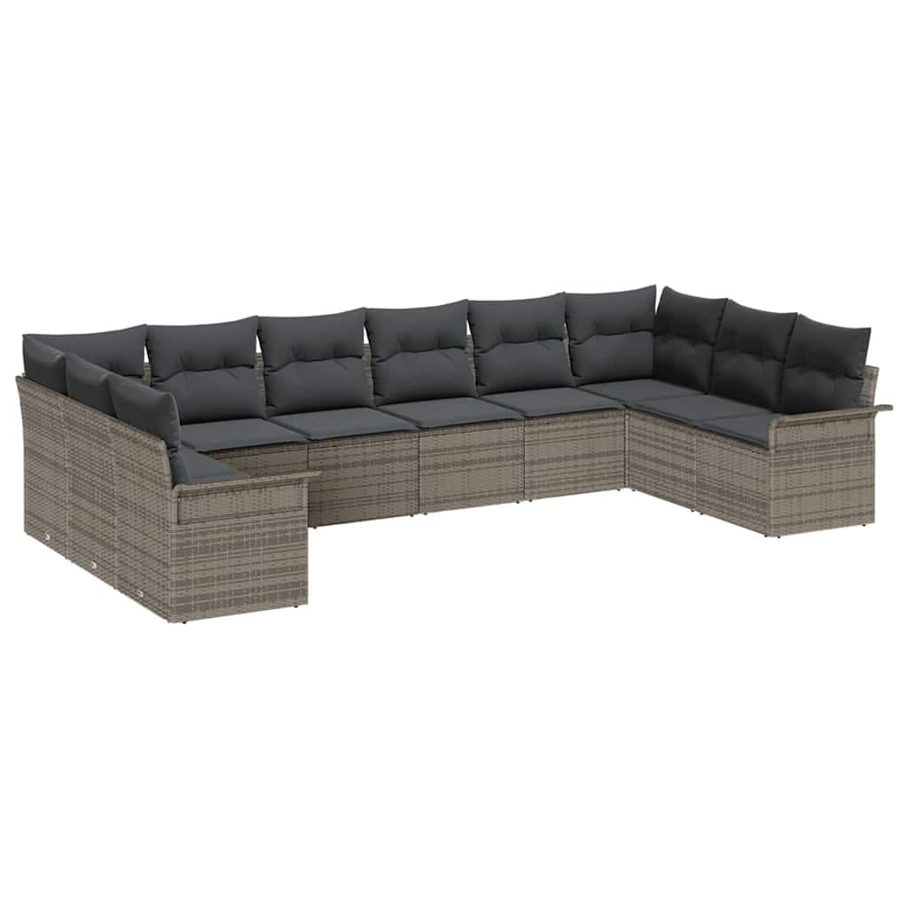 vidaXL Conjunto de Sofá de Jardim 10 Peças Cinzeto Vime Pe - 2670633039