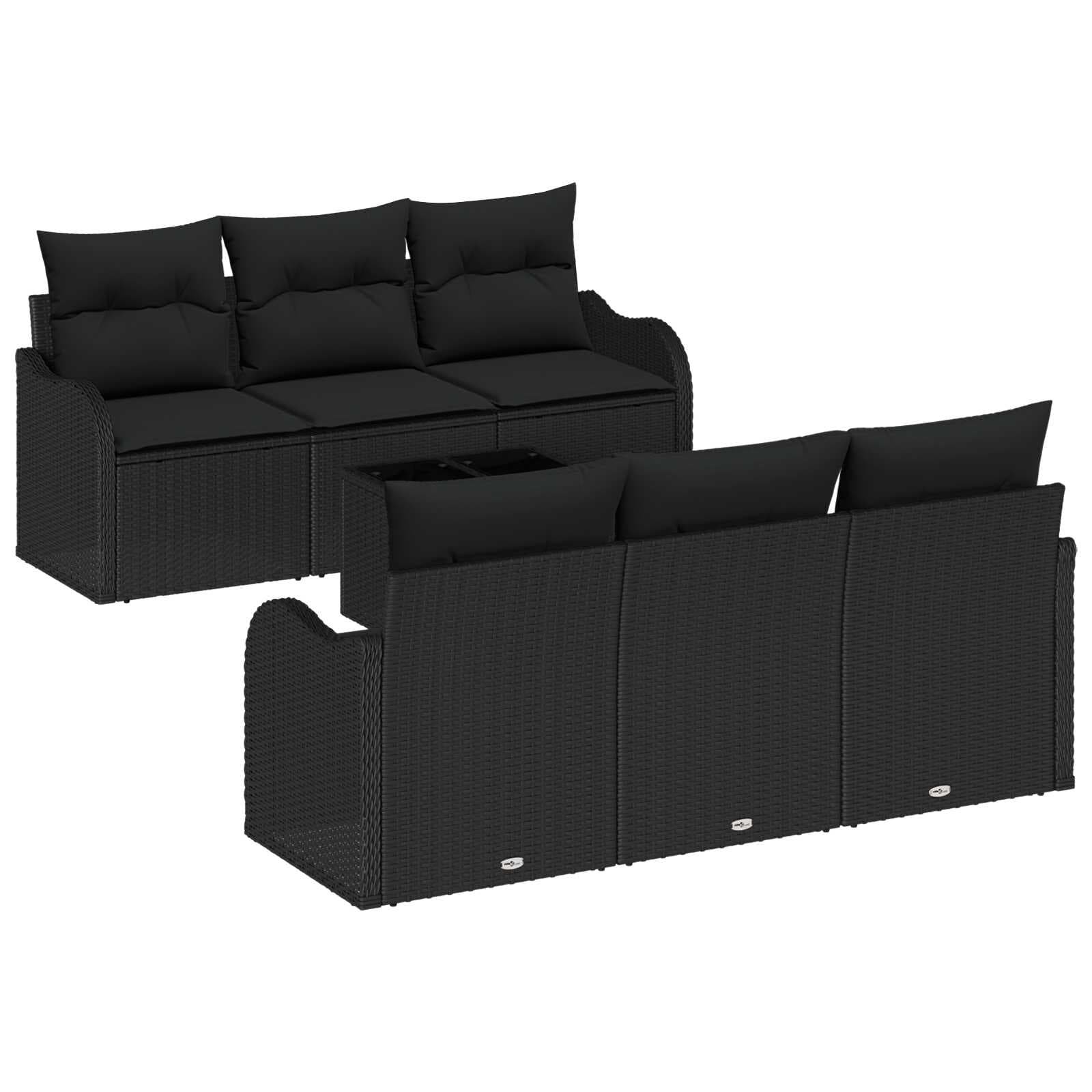 vidaXL Conjunto de Sofá de Jardim com almofada 7 pcs Preto