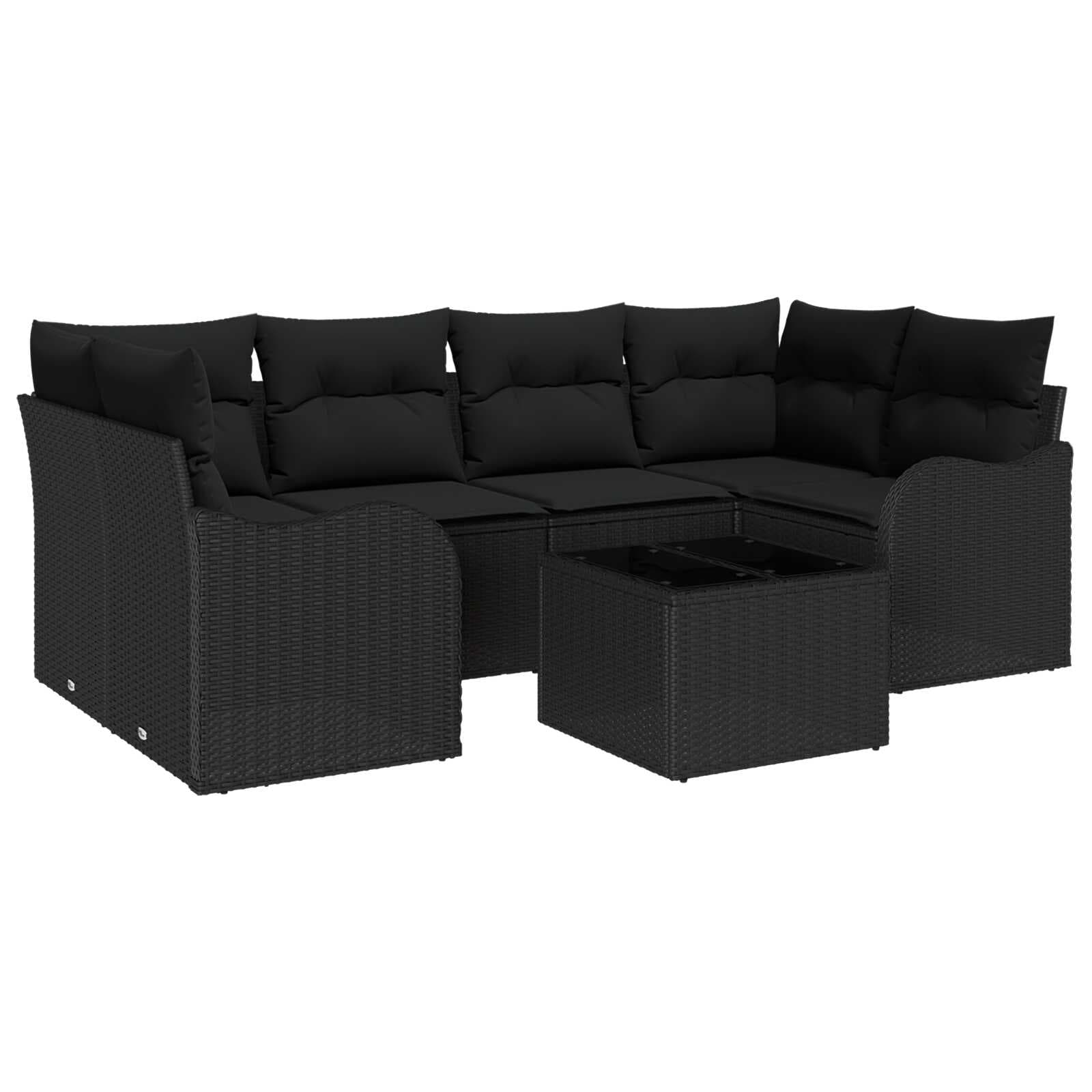 vidaXL Conjunto de Sofá de Jardim 7 pcs Preto Rattan e Aço e Vidro