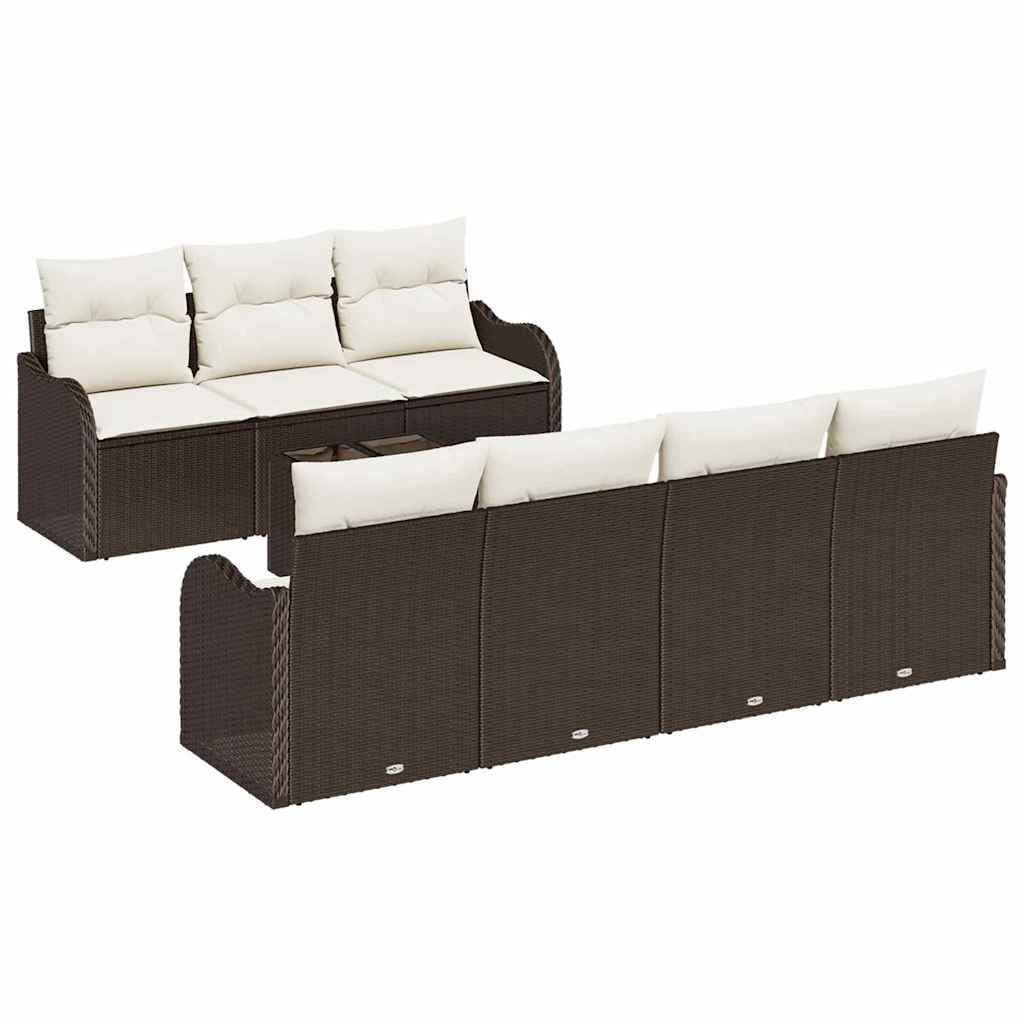 vidaXL Conjunto de Sofá de Jardim com almofada 8 pcs Marrom e Creme