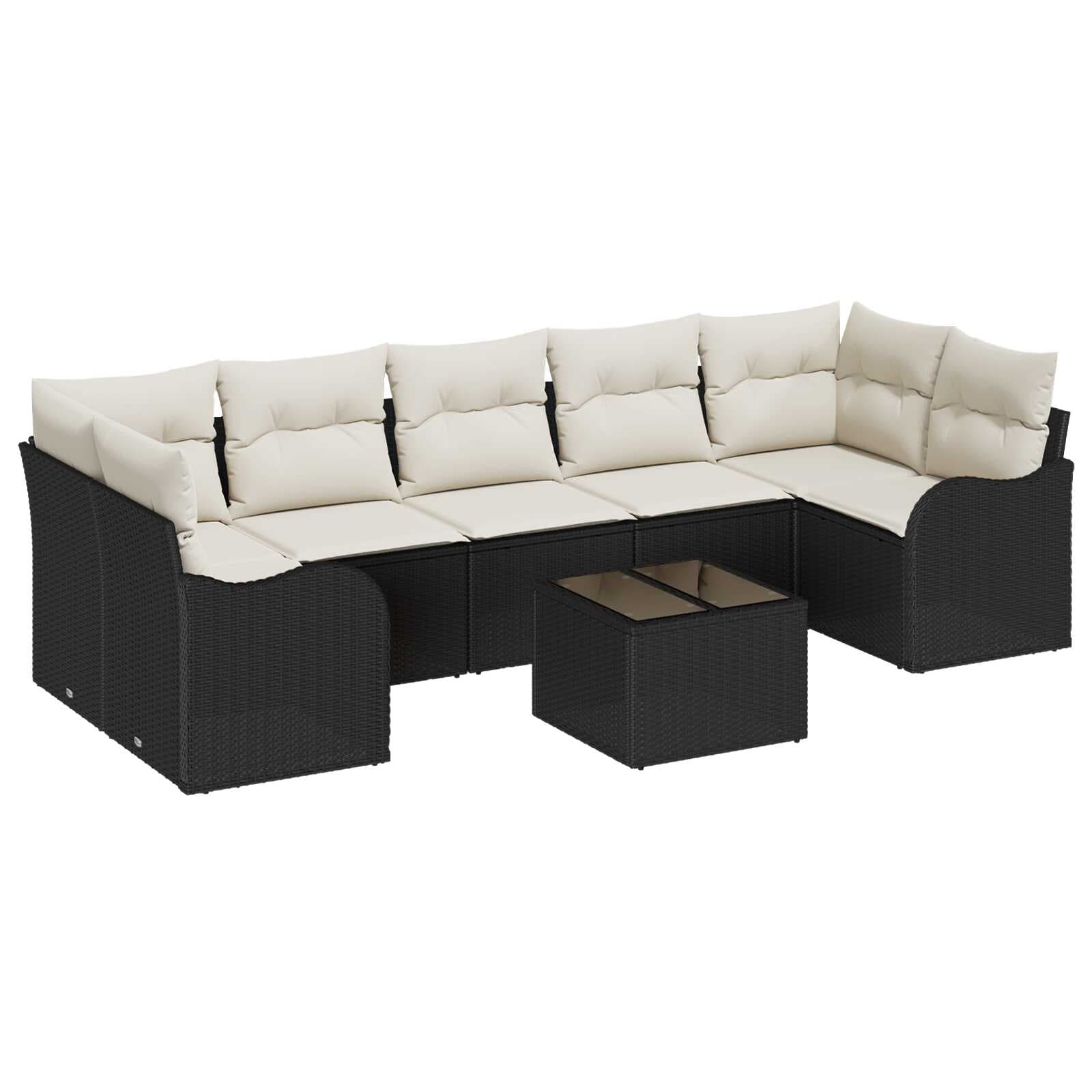 vidaXL Conjunto de Sofá de Jardim com almofada 8 pcs Preto e Creme