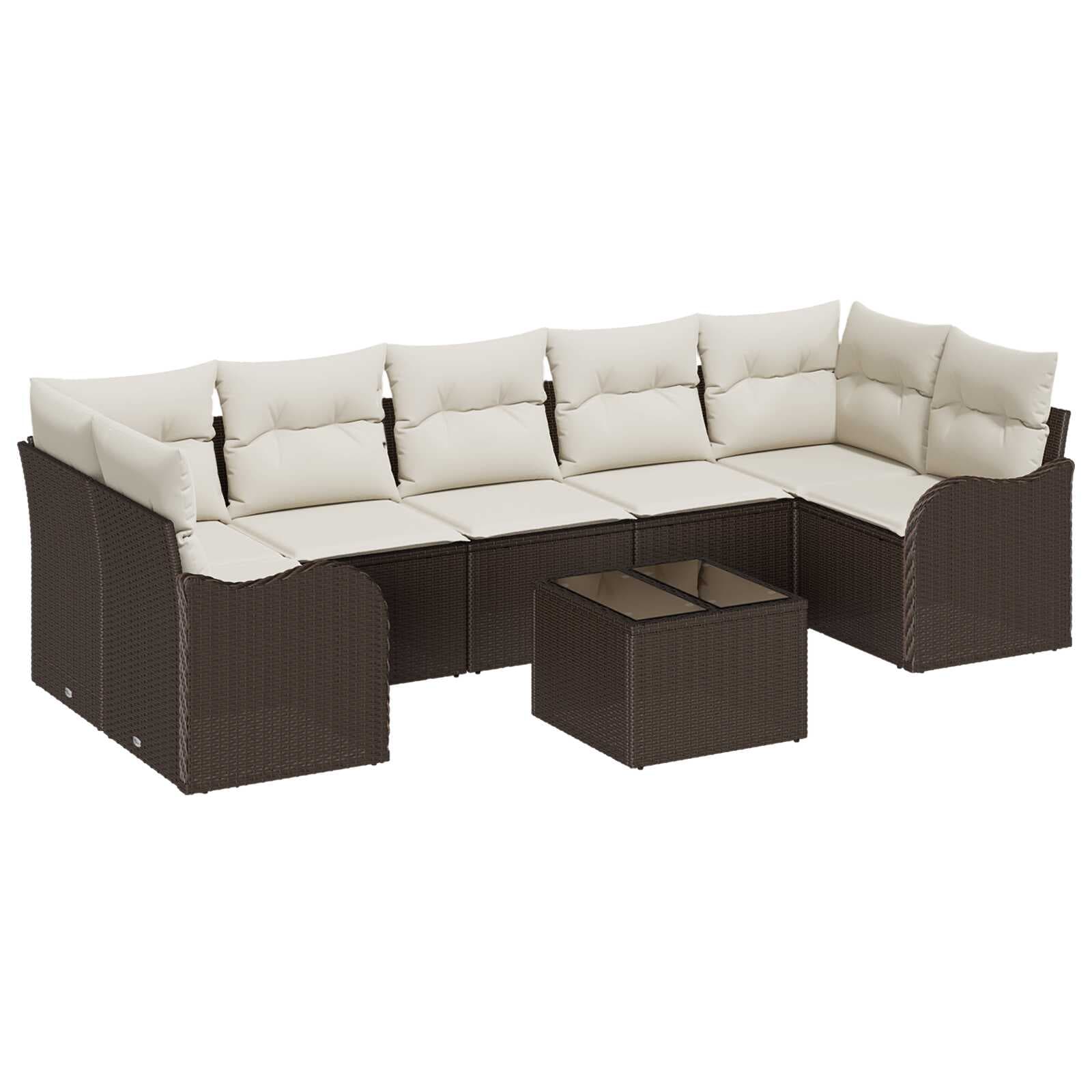vidaXL Conjunto de Sofá de Jardim com almofada 8 pcs Marrom e Creme