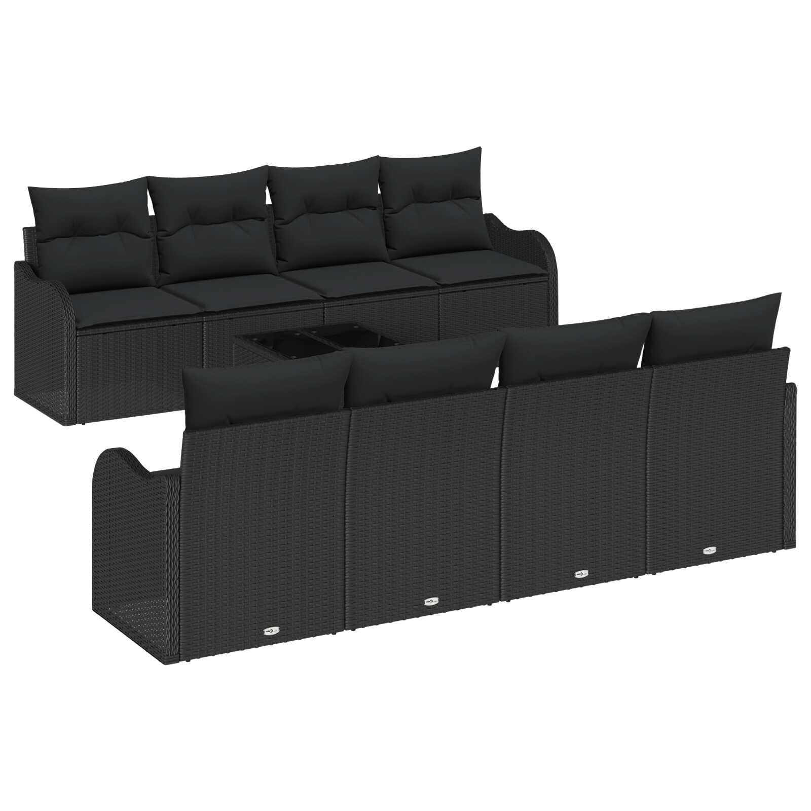 vidaXL Conjunto de Sofá de Jardim com almofada 9 pcs Preto