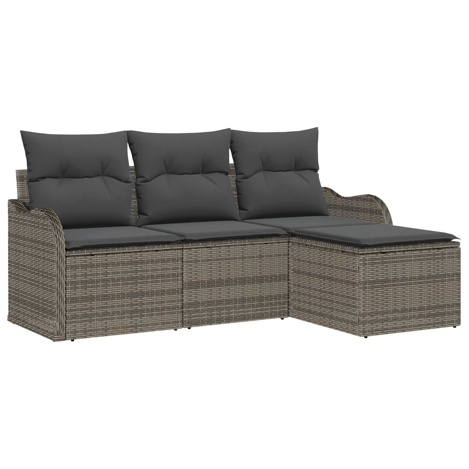 vidaXL Conjunto de Sofá de Jardim 4 Peças Cinzeto Vime Pe - 2281175865