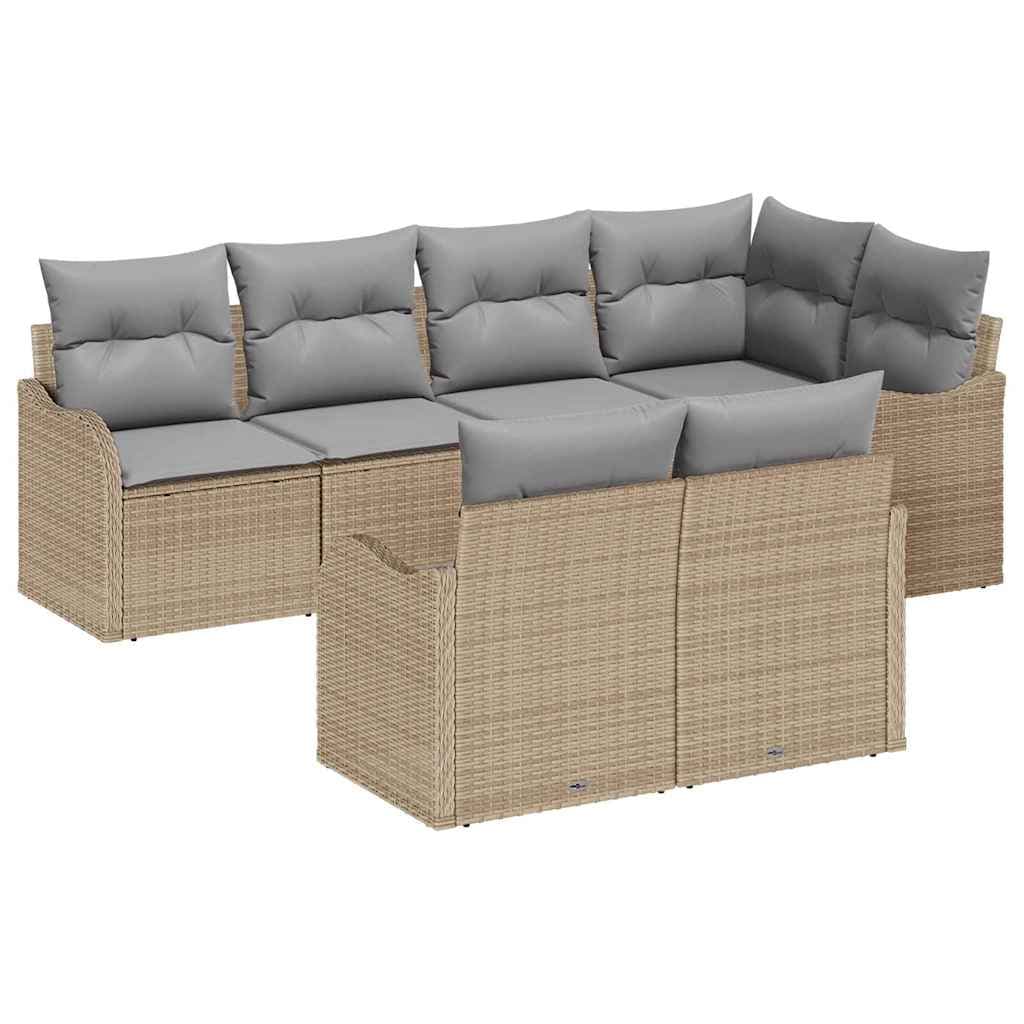vidaXL Conjunto de Sofá de Jardim 7 pcs Bege Rattan Sintético
