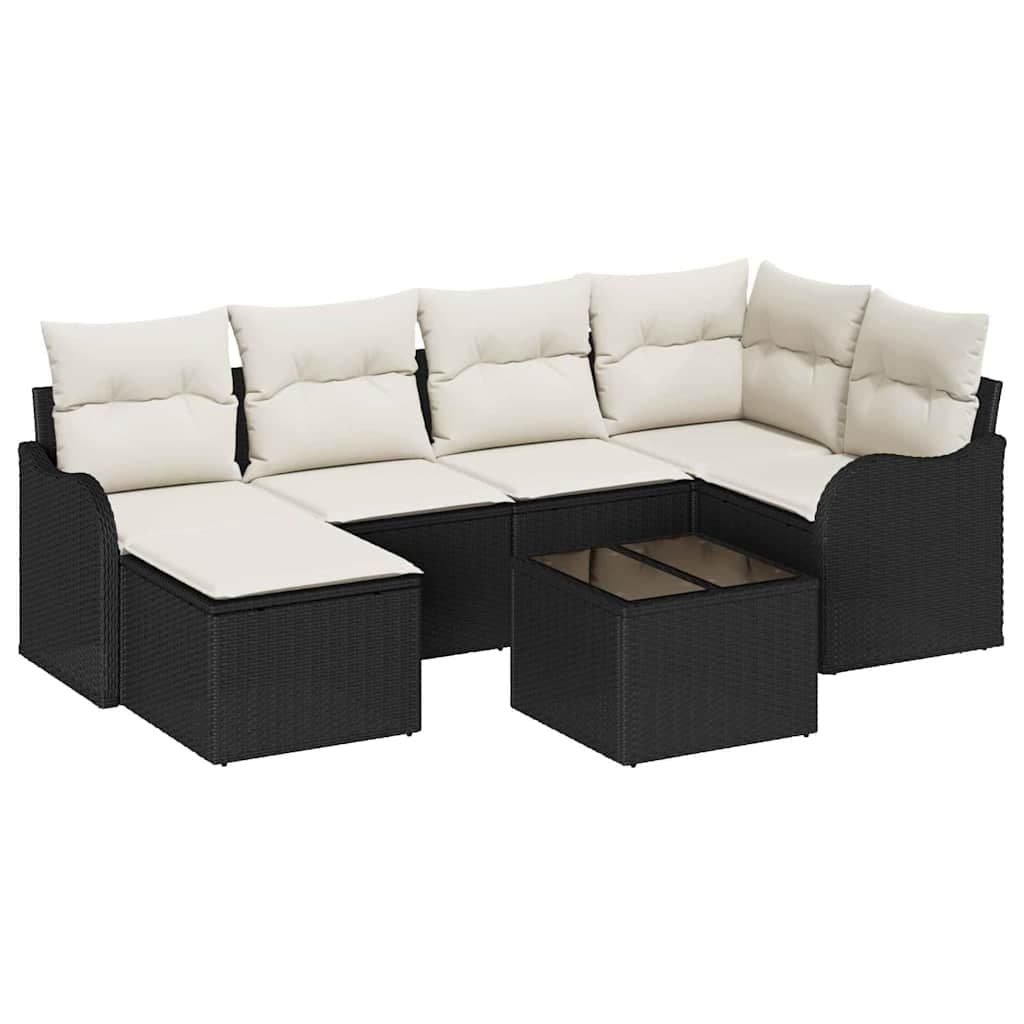 vidaXL Conjunto de Sofá de Jardim com Almofada 7 Peças Preto e Branco - 410465534