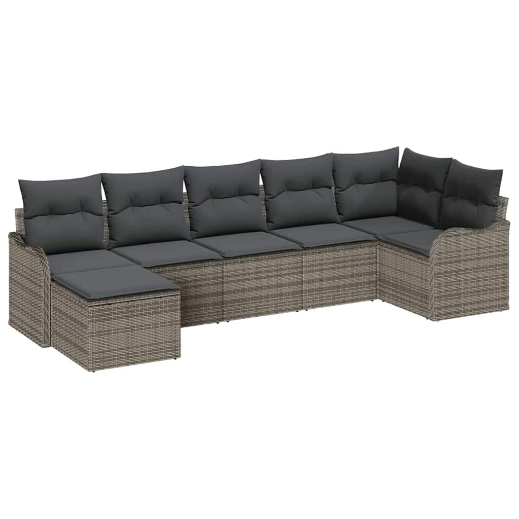 vidaXL Conjunto de Sofá de Jardim 7 Peças Cinzeto Vime Pe - 3872663736