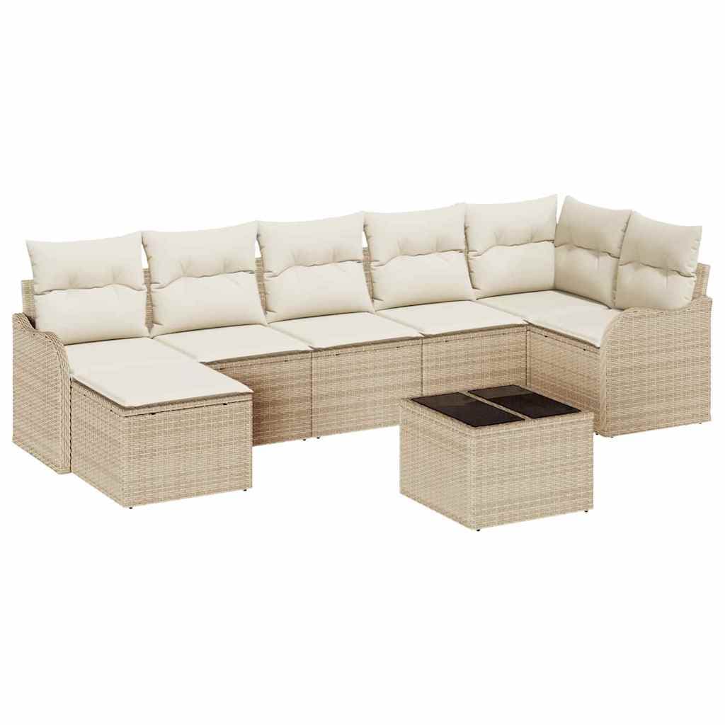 vidaXL Conjunto de Sofá de Jardim 8 Peças Bege e Branco Rattan Sintético - 3661218312