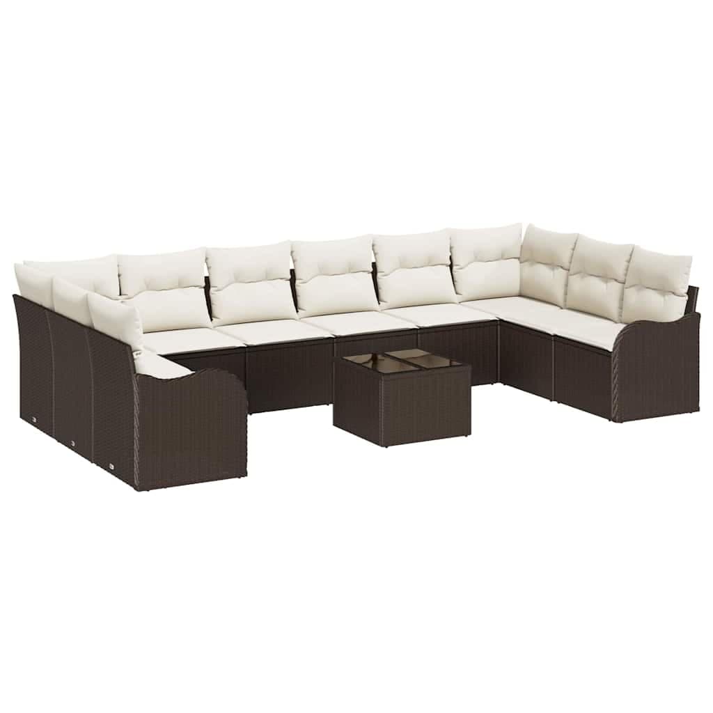 vidaXL Conjunto de Sofá de Jardim 11 pcs Marrom e Branco vime PE