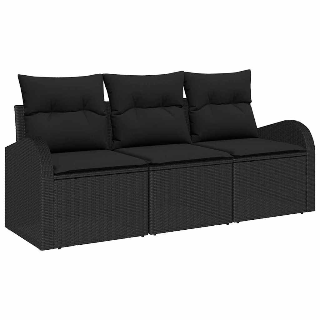 vidaXL Conjunto de Sofá de Jardim 3 pcs Preto Rattan Sintético