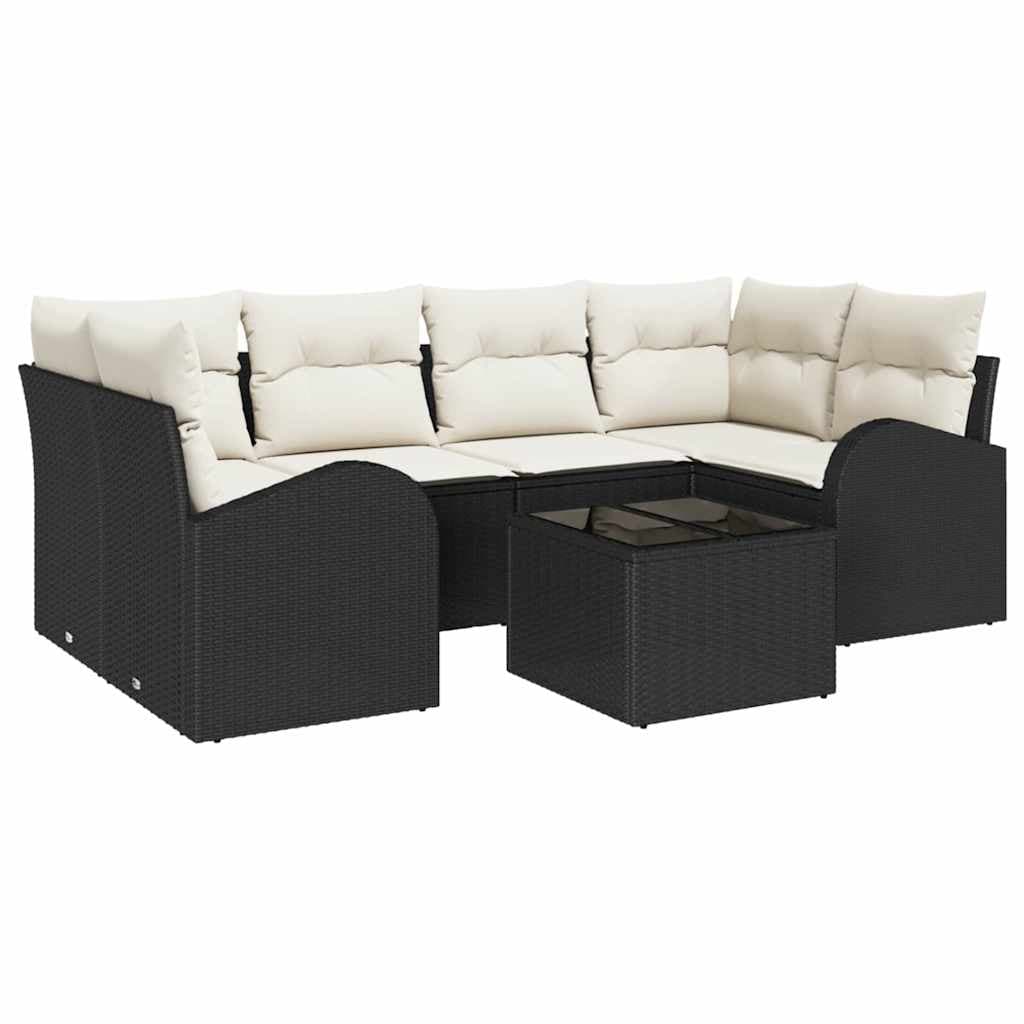vidaXL Conjunto de Sofá de Jardim 7 pcs Preto e Creme vime PE
