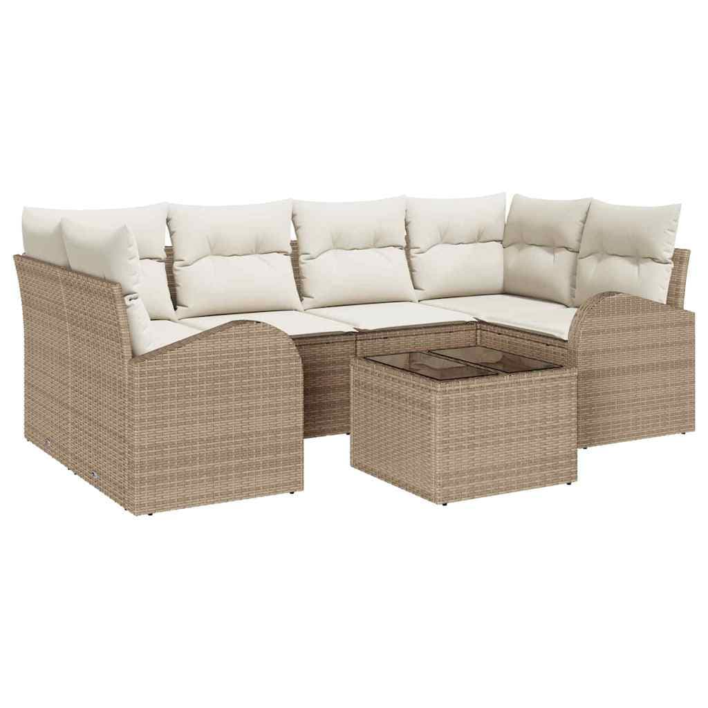 vidaXL Conjunto de Sofá de Jardim 7 pcs Bege e Creme vime PE
