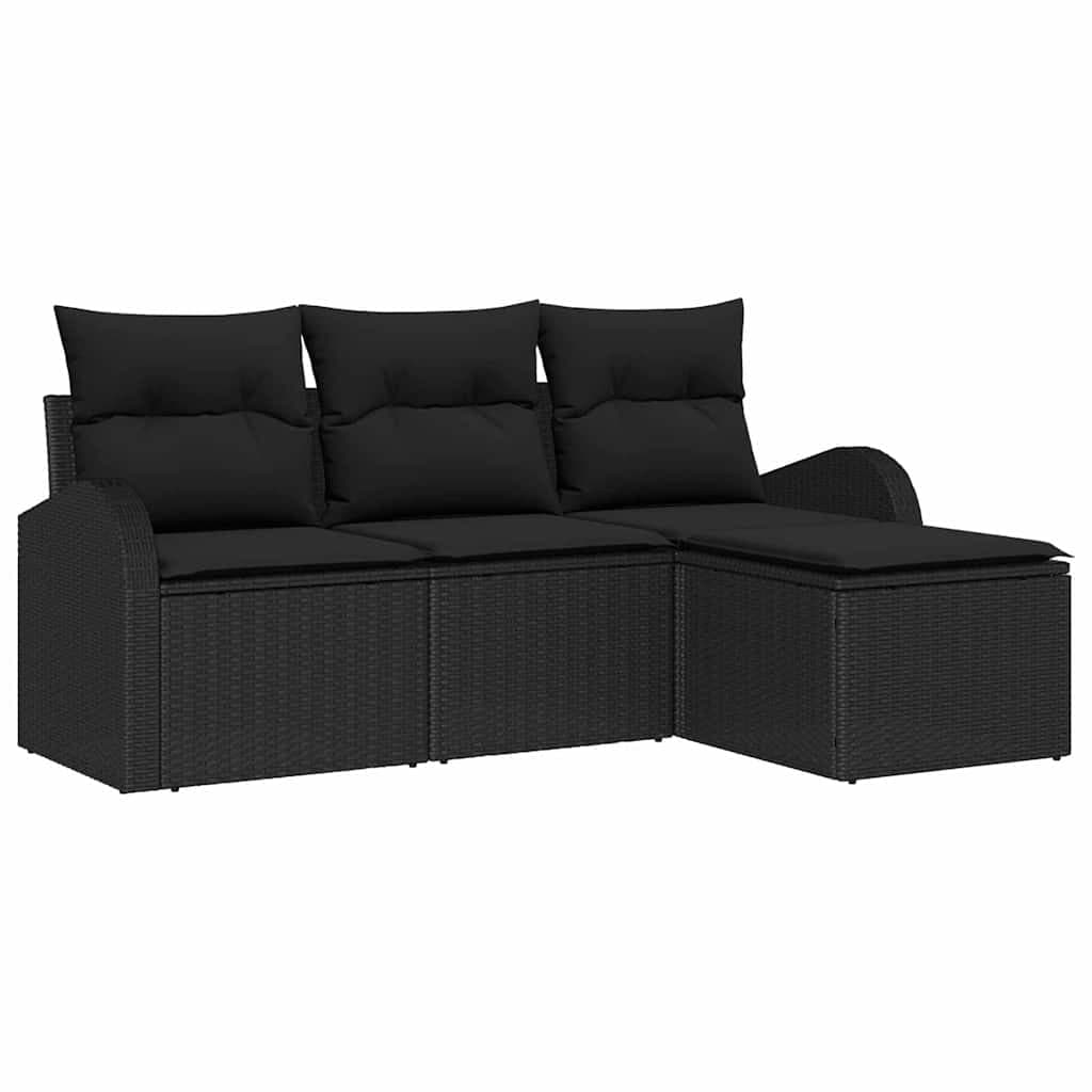 vidaXL Conjunto de Sofás com Almofada 4 Peças Preto Vime Pe - 782779915