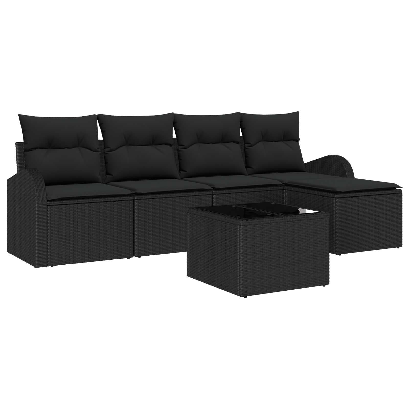 vidaXL Conjunto de Sofás com almofada 6 pcs Preto vime PE