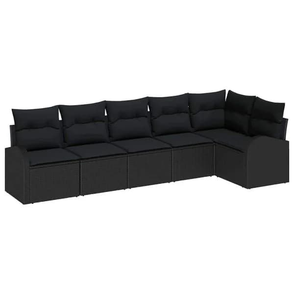 vidaXL Conjunto de Sofá de Jardim com Almofada 6 Peças Preto Vime Pe - 1377687673