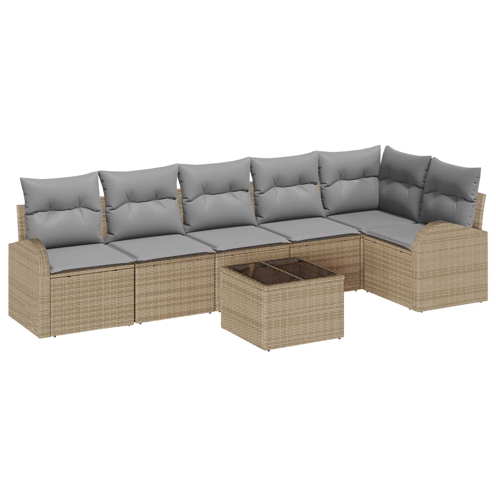 vidaXL Conjunto de Sofá de Jardim 7 pcs Bege e cinza claro vime PE