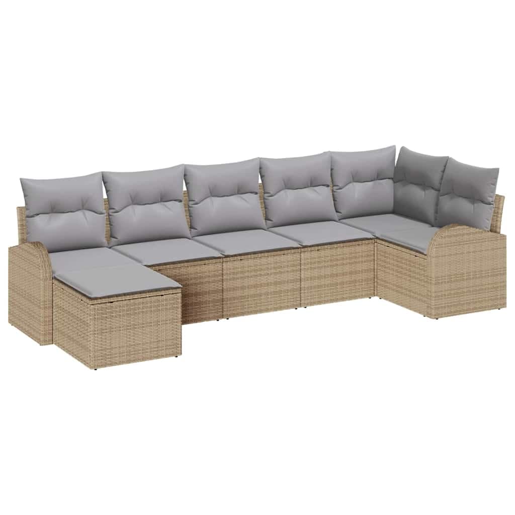 vidaXL Conjunto de Sofás com Almofada 7 Peças Bege Vime Pe - 1059121531