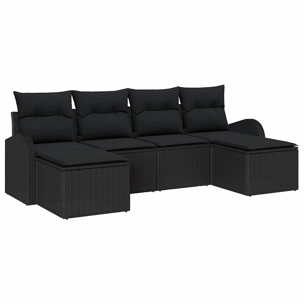 vidaXL Conjunto de Sofás com Almofada 6 Peças Preto Vime Pe - 1079684613
