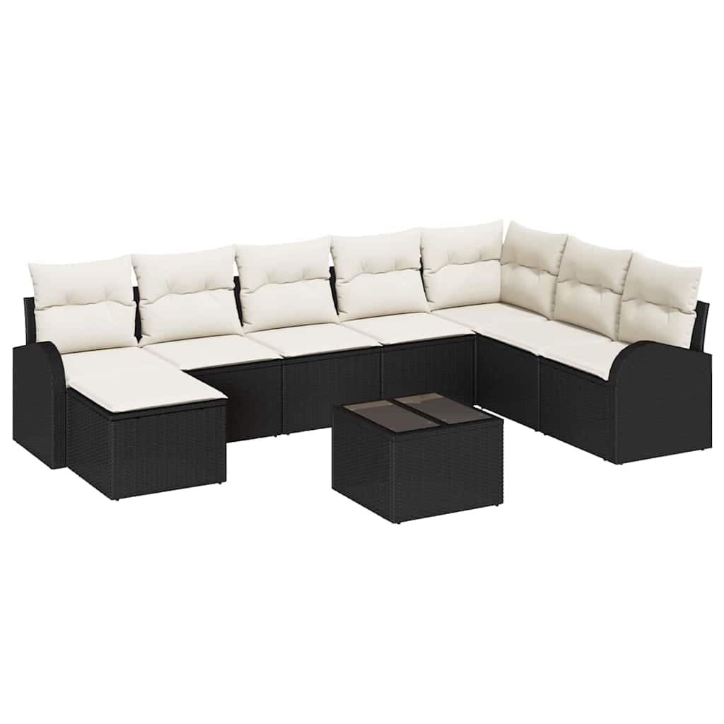 vidaXL Conjunto de Sofás com Almofada 9 Peças Preto e Branco Vime Pe - 1579965277