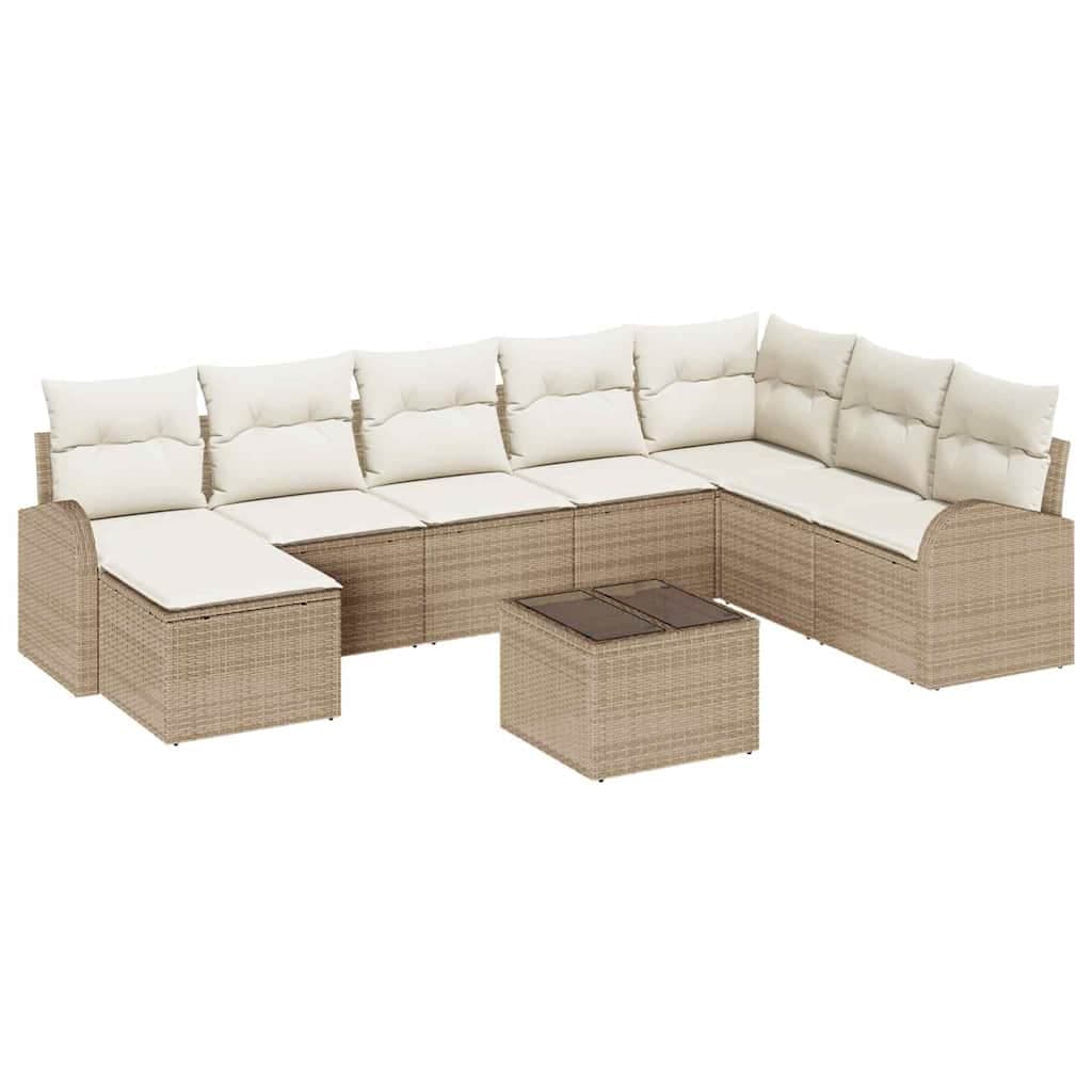 vidaXL Conjunto de Sofás com Almofada 9 Peças Bege e Branco Vime Pe - 4161693871