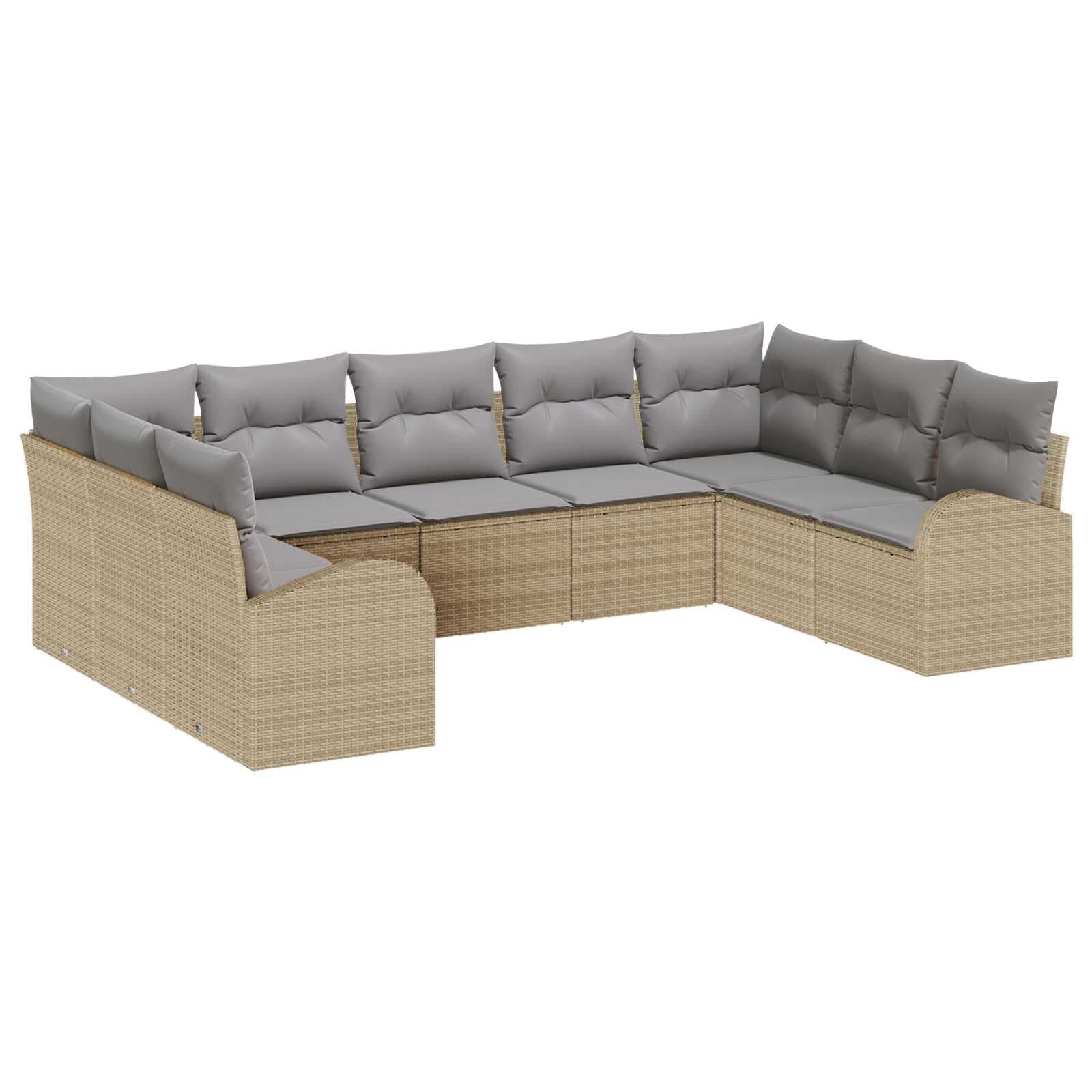 vidaXL Conjunto de Sofá de Jardim 9 Peças Bege e Cinza Claro Vime Pe - 3018109577