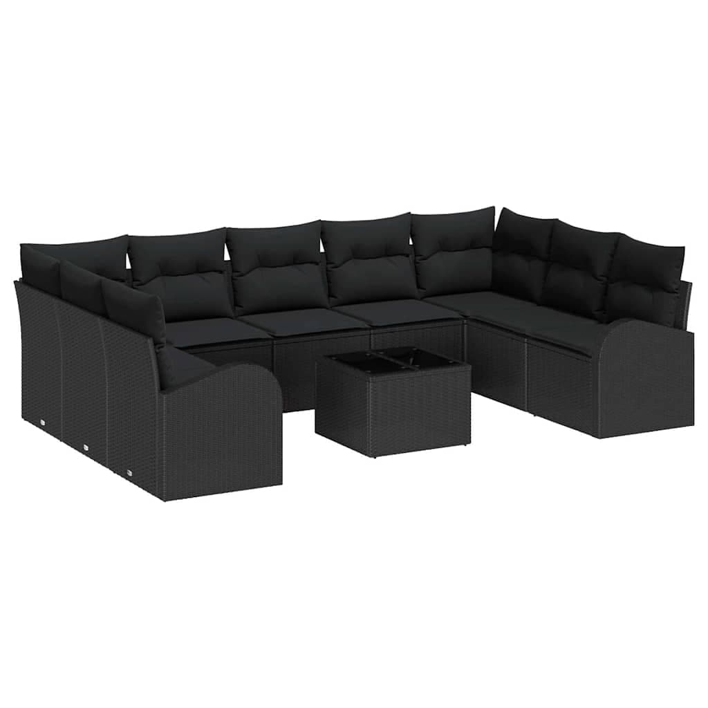 vidaXL Conjunto de Sofá de Jardim com almofada 10 pcs Preto vime PE