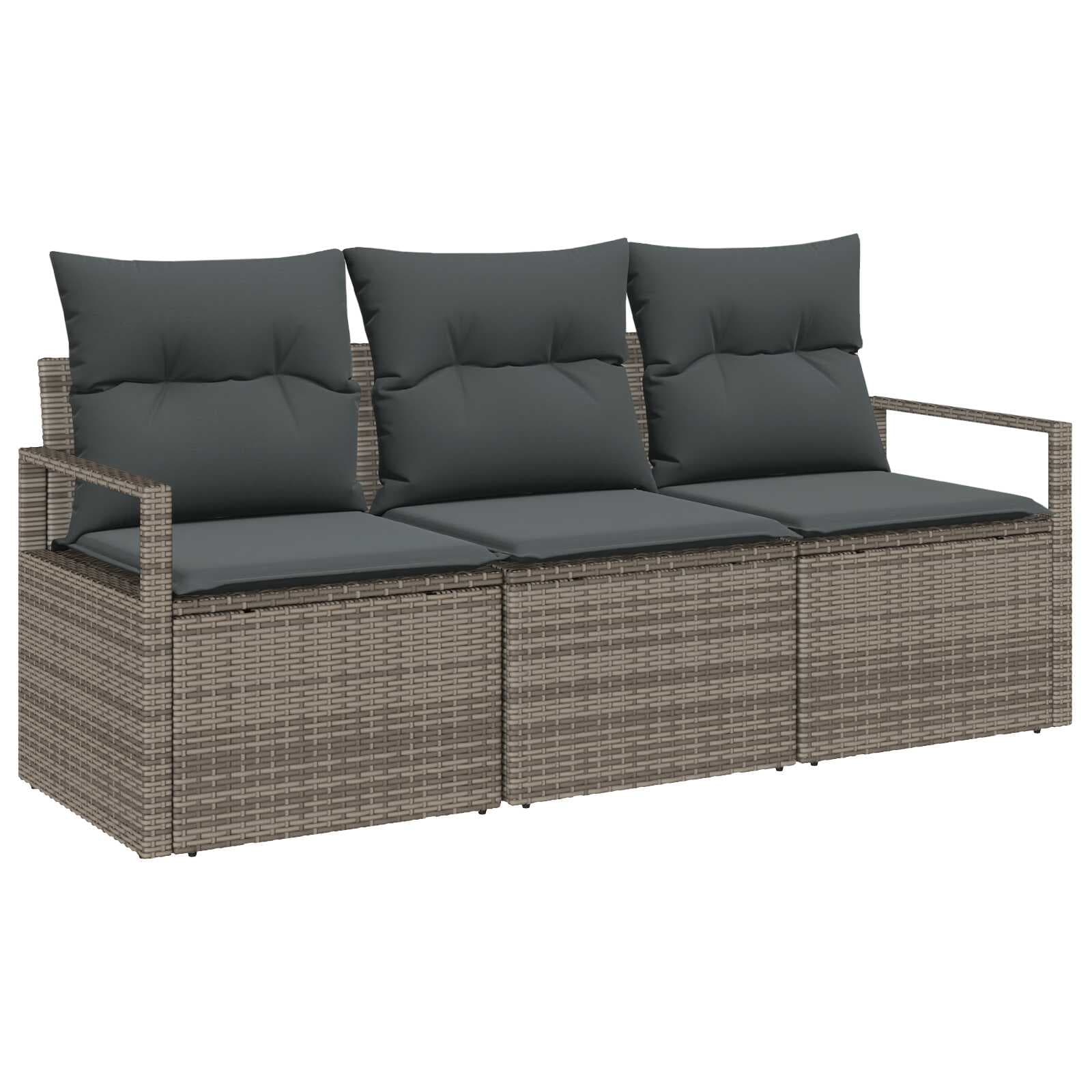 vidaXL Conjunto de Sofá de Jardim com almofada 3 pcs Cinzeto vime PE