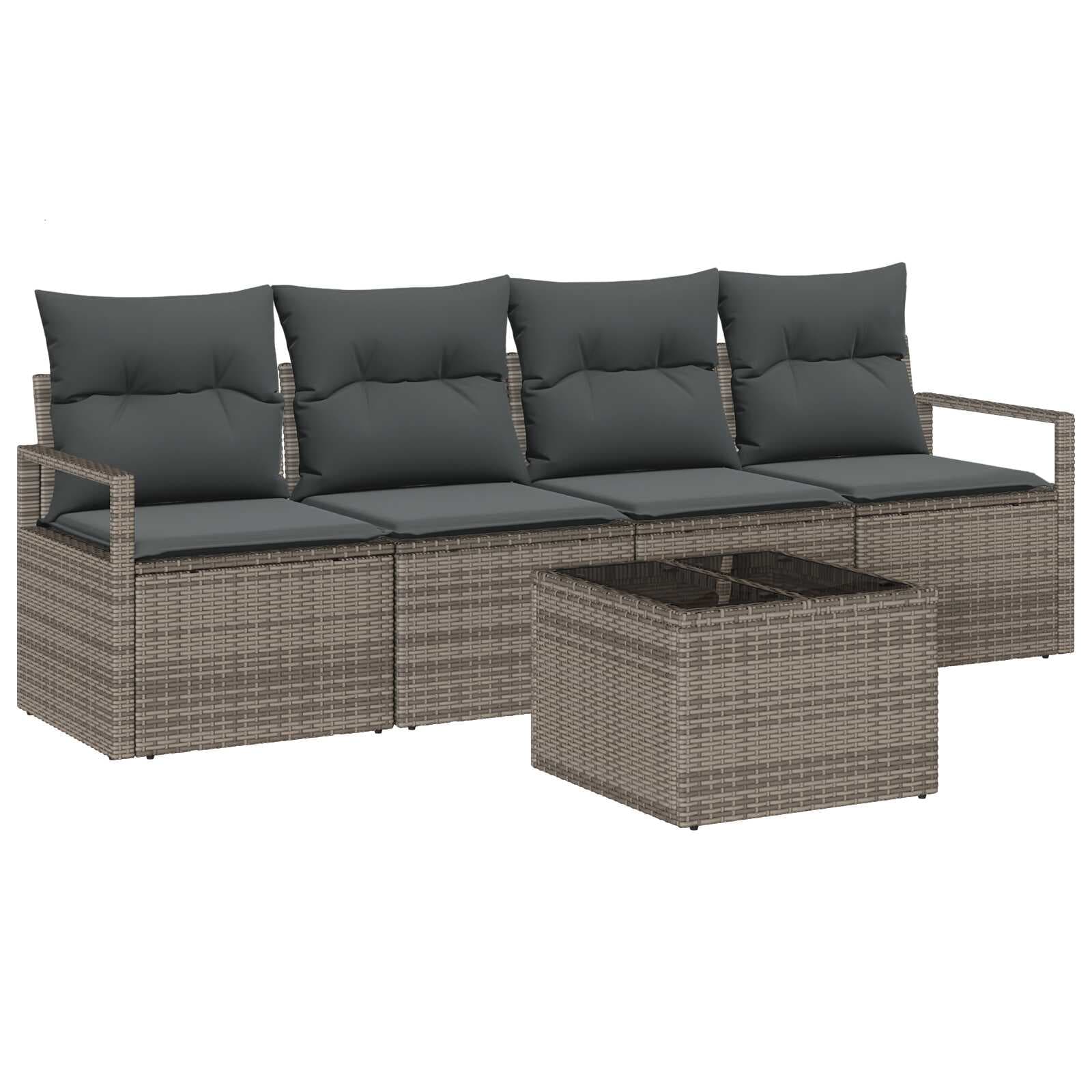 vidaXL Conjunto de Sofás com almofada 5 pcs Cinzeto vime PE