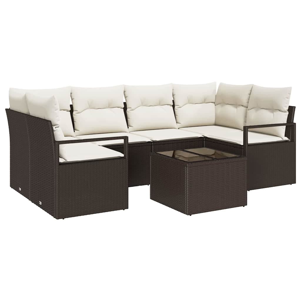 vidaXL Conjunto de Sofá de Jardim com almofada 7 pcs Marrom e Creme