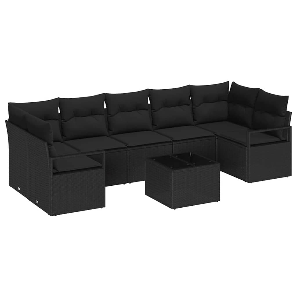 vidaXL Conjunto de Sofá de Jardim 8 pcs Preto Rattan e Aço e Vidro
