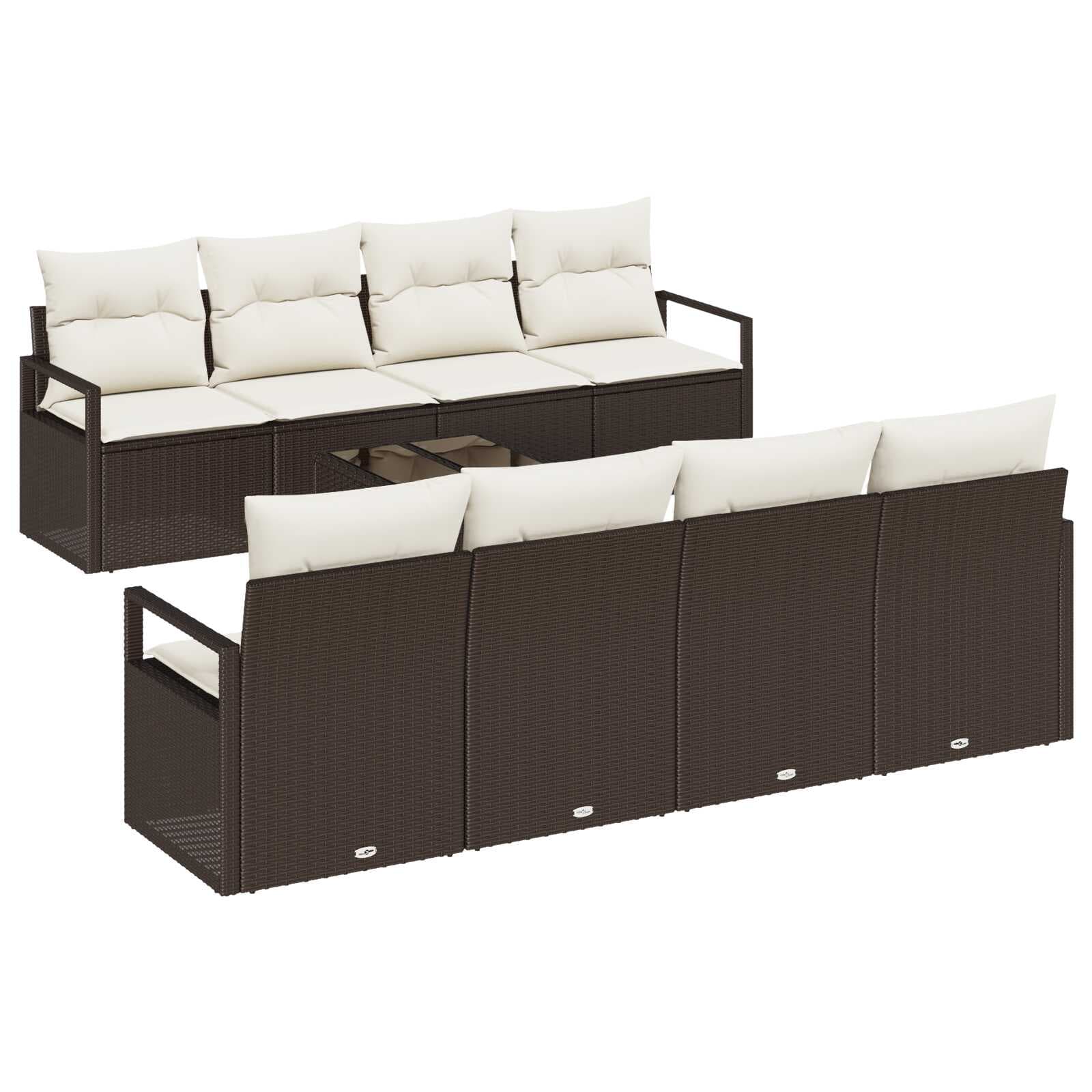 vidaXL Conjunto de Sofá de Jardim 9 pcs Marrom e Creme vime PE