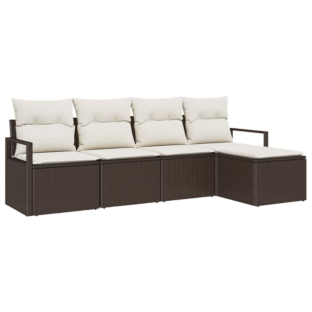 vidaXL Conjunto de Sofás com almofada 5 pcs Marrom e Creme vime PE