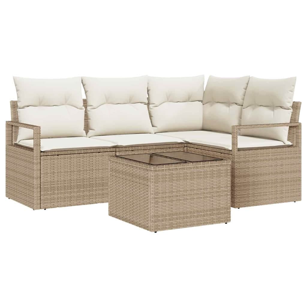 vidaXL Conjunto de Sofás com almofada 5 pcs Bege e Creme vime PE