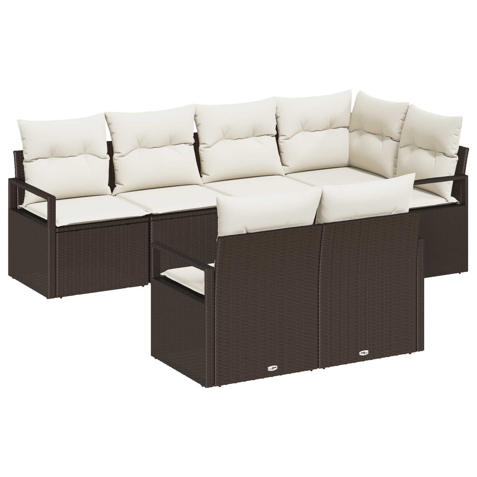 vidaXL Conjunto de Sofá de Jardim 7 pcs Marrom e Branco vime PE