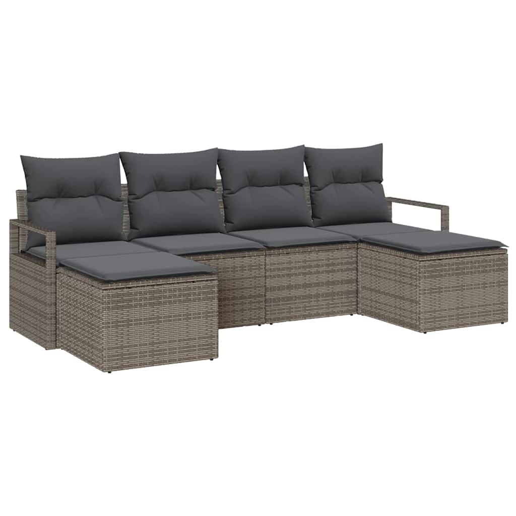 vidaXL Conjunto de Sofás com almofada 6 pcs Cinzeto vime PE