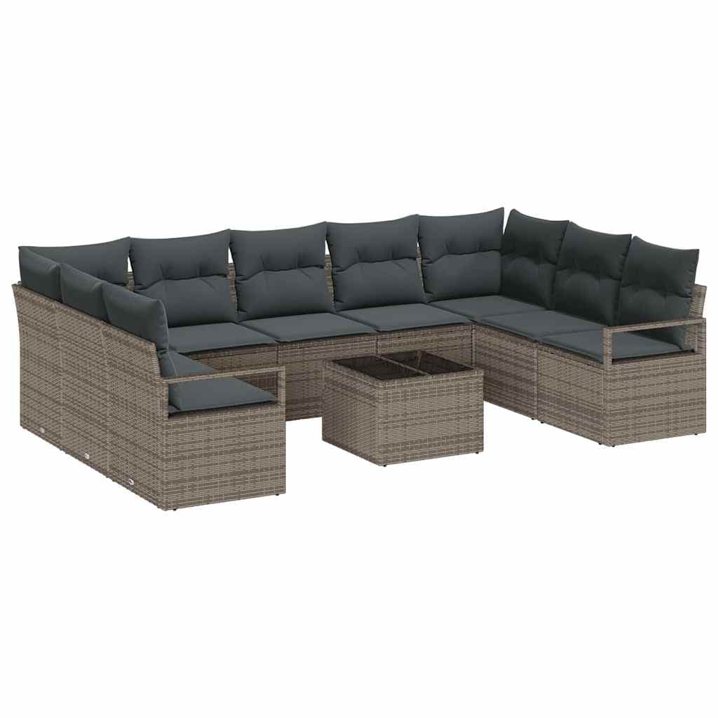 vidaXL Conjunto de Sofá de Jardim 10 pcs Cinzento-claro vime PE