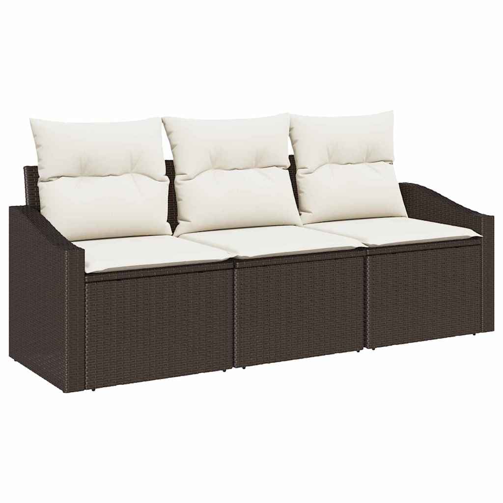 vidaXL Conjunto de Sofá de Jardim 3 pcs Marrom e Branco vime PE