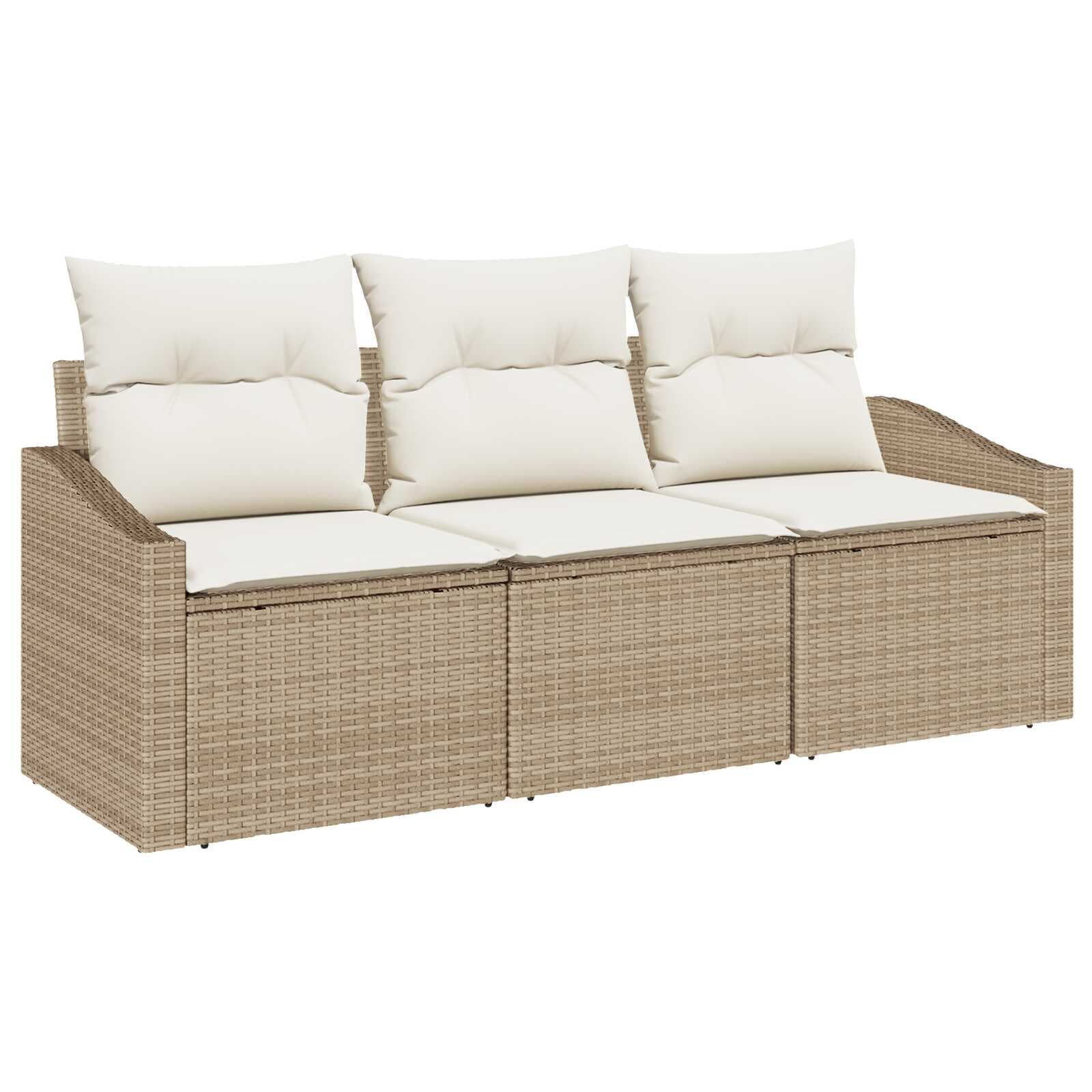 vidaXL Conjunto de Sofá de Jardim 3 pcs Bege e Branco vime PE